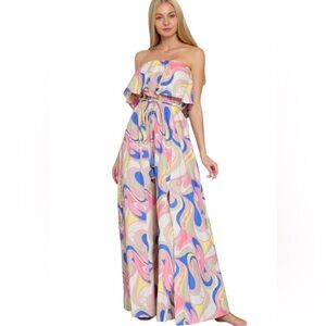 #22 NWT Multi Marble Print Strapless Cotton Maxi Dress Size Small